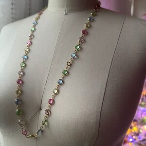 Vintage | Multi-Colored Bezel-Set Crystal 29" Necklace with Gold Accents